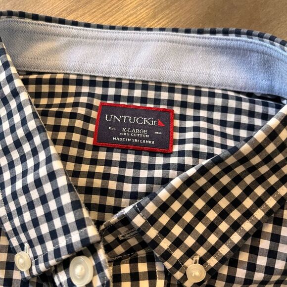 UnTuckit Navy & Grey Plaid Casual Buttonup Men XL Bin G-15 - Picture 3 of 4